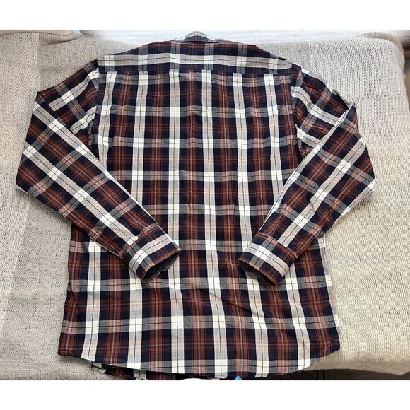 Flag & Anthem Mens Plaid Shirt Button Up Medium Navy Red White Long Slv - Picture 12 of 12